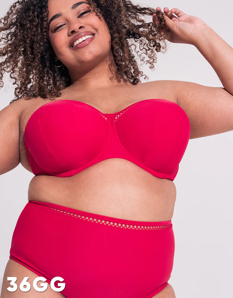 Curvy Kate First Class Bandeau Strapless Multiway Bikini Top Red - Image 10
