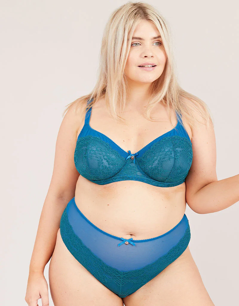 Oola Tonal Lace High Waist Brief Teal/Emerald - Image 3